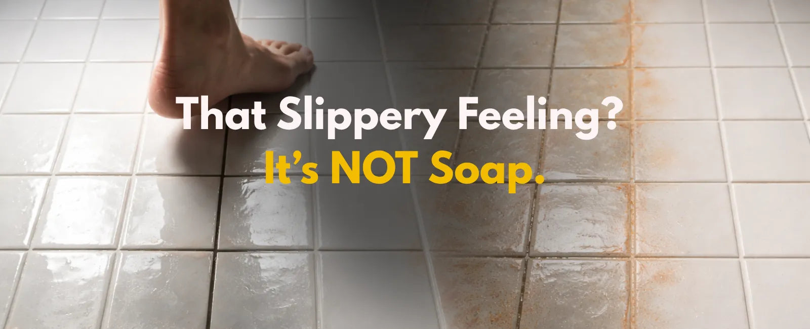 slippery shower floor caused by mold and biofilm buildup on tile grout