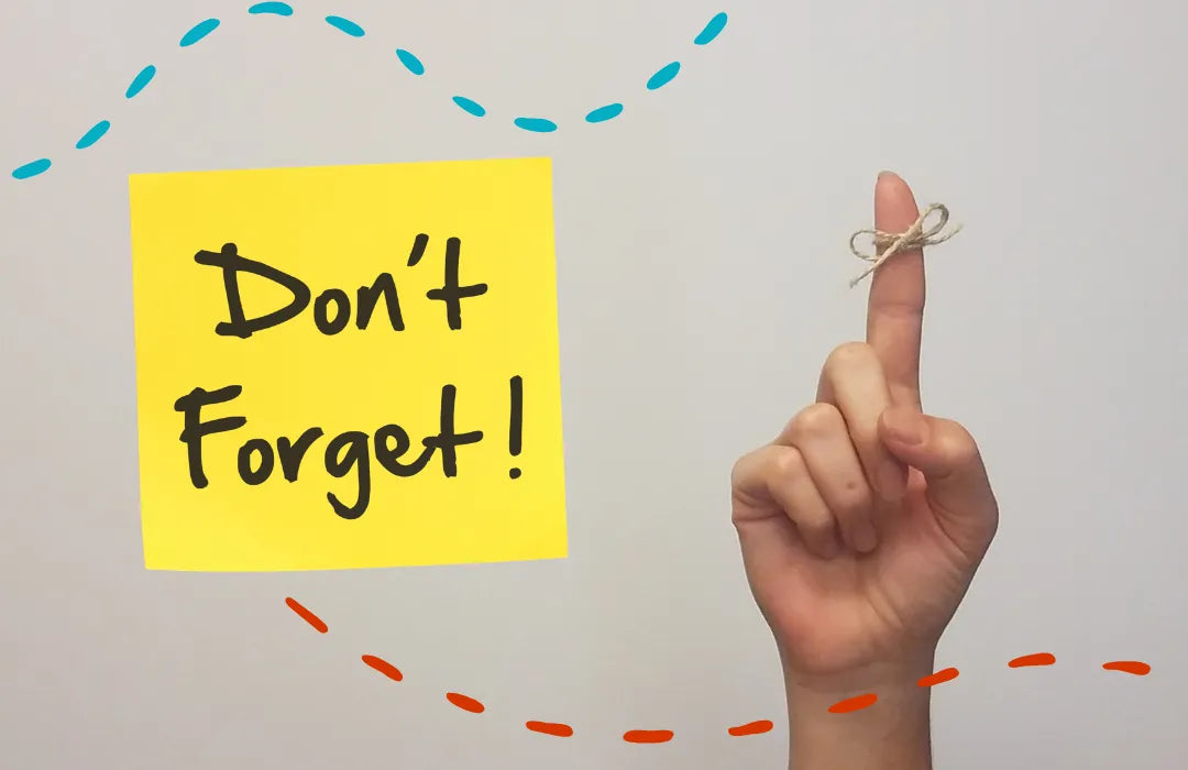 Hand pointing up beside a note reading “Don’t forget!”, representing commonly overlooked cleaning tasks.