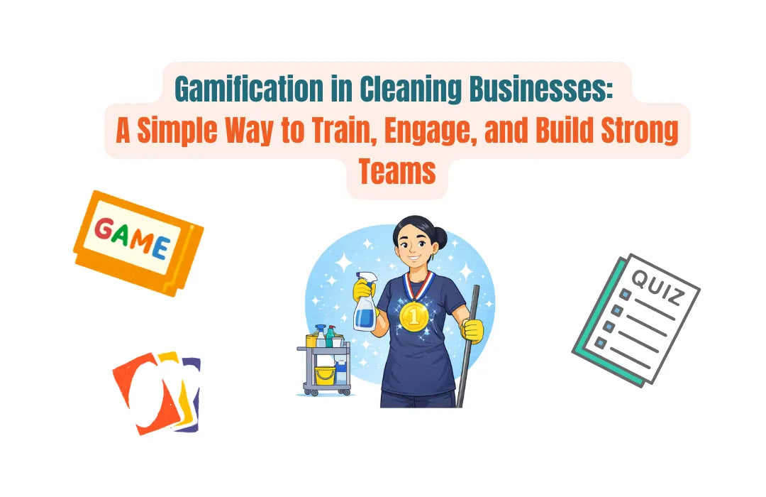 Illustration showing a cleaning professional with a medal, representing gamification used to train and engage cleaning teams