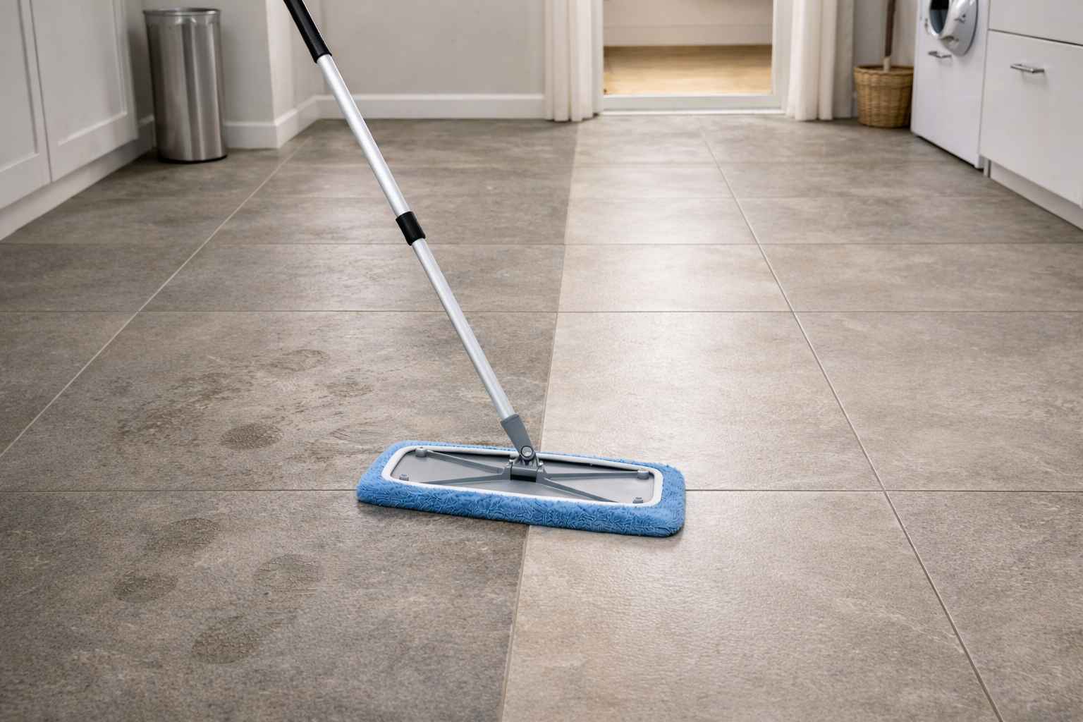 professional flat mop cleaning tile floor before and after