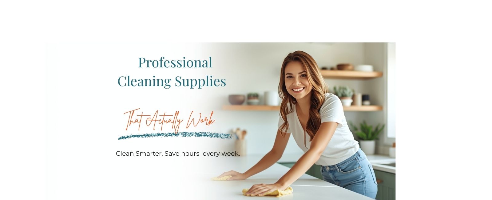 Professional cleaner using non-toxic cleaning products in a modern kitchen