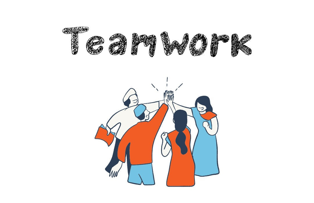 Illustration representing teamwork, with people collaborating and supporting each other
