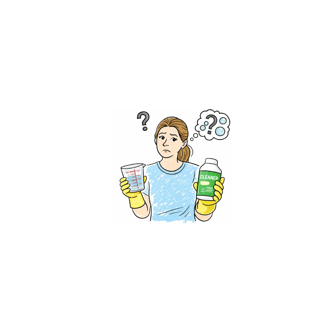 Person unsure how to properly dilute a cleaning product with water