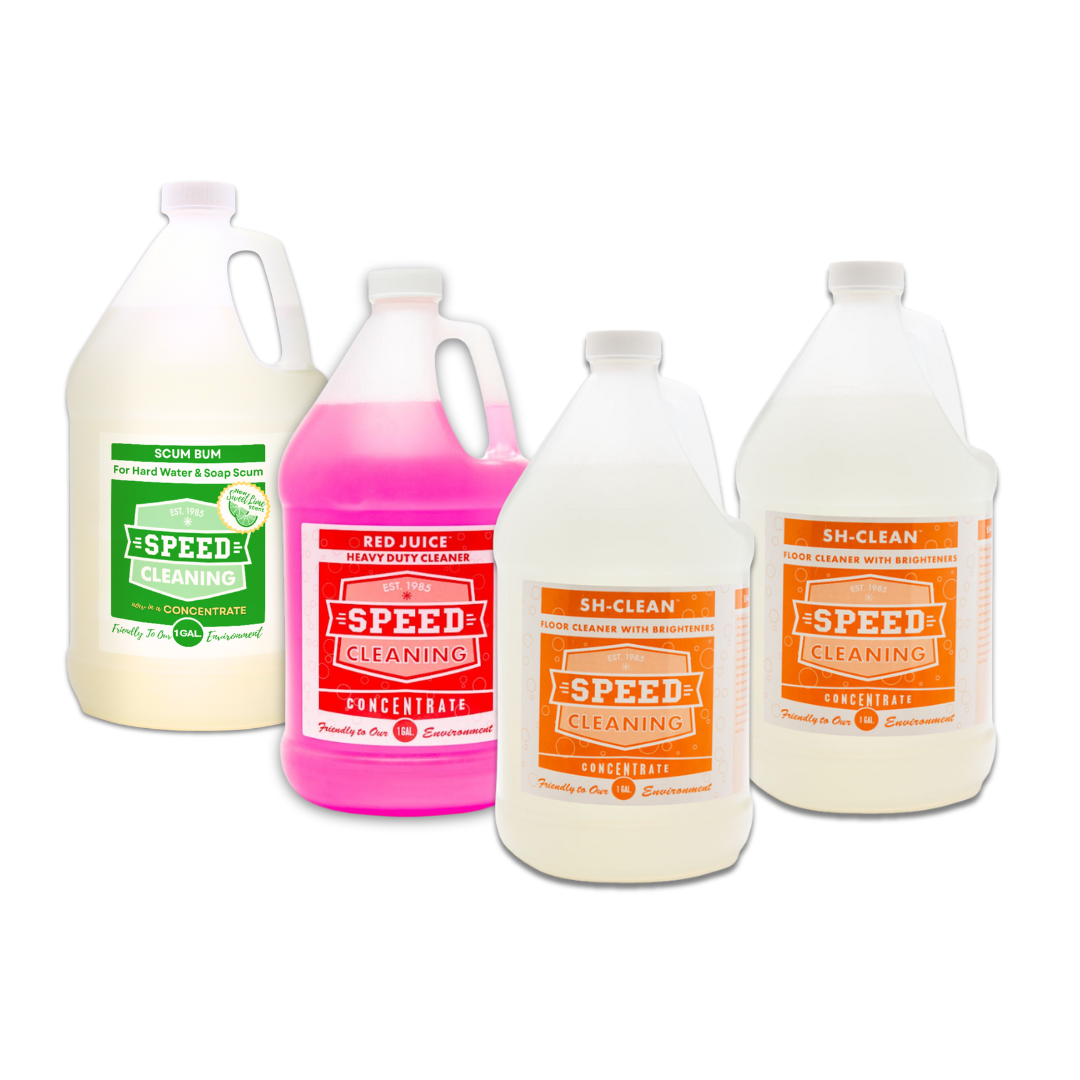 Speed Cleaning 4 Gallon Bundle: Sh-Clean (2), Red Juice (1), Scum Bum (1)