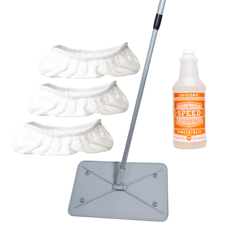 Speed Cleaning Mop Kit w/Terry Cloth Covers & Sh-Clean Floor Cleaner (16 Oz.)