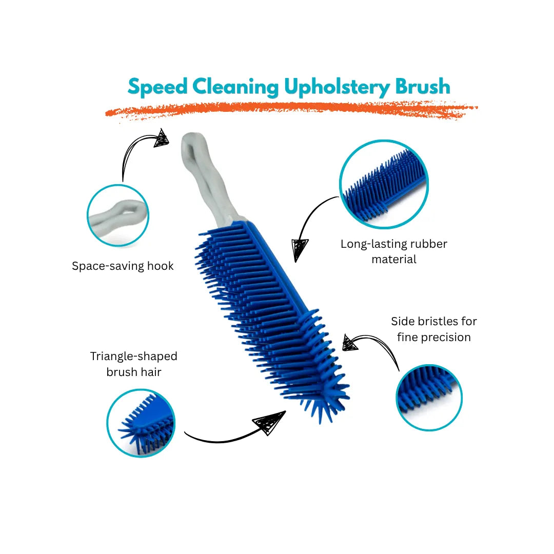 Speed Cleaning Upholstery Brush with features highlighted on a white background