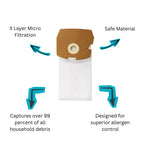 Dust filter bag with features highlighted on a white background