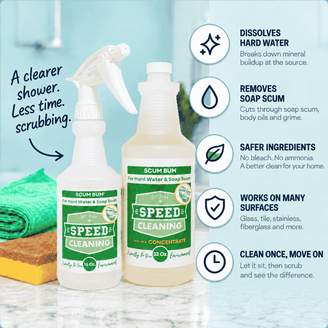 Scum Bum™ | Non-Toxic Hard Water Stain Remover | Now Available in Concentrate